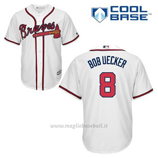 Maglia Baseball Uomo Atlanta Braves 8 Bob Uecker Bianco 1ªCool Base